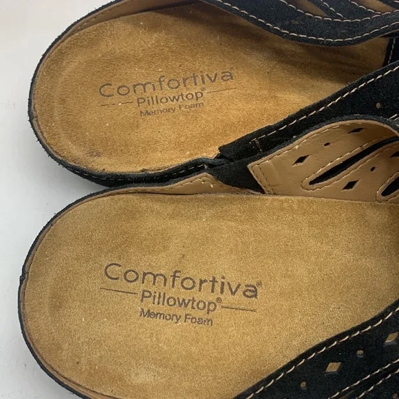 Comfortiva Black Suede slip on cut out sandals with memory foam footbed Size 9.5 - Picture 3 of 9
